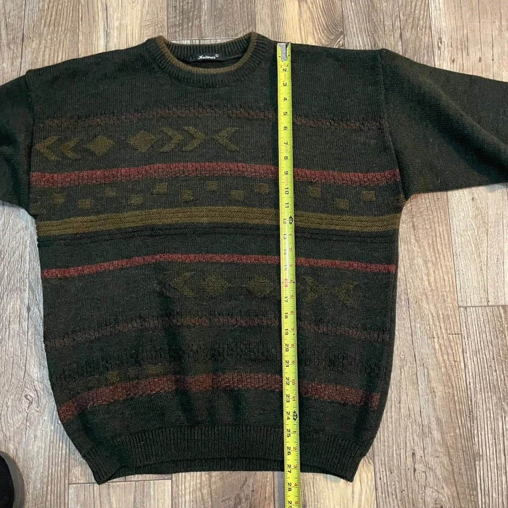 St Bernard Men Lg Green‎ Geometric Fair Isle Acrylic Wool Alapaca Sweater Knit